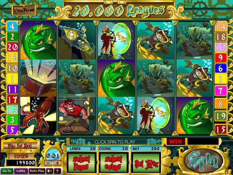 20 000 Leagues Wizard Gaming Slots - Main Screen Reels