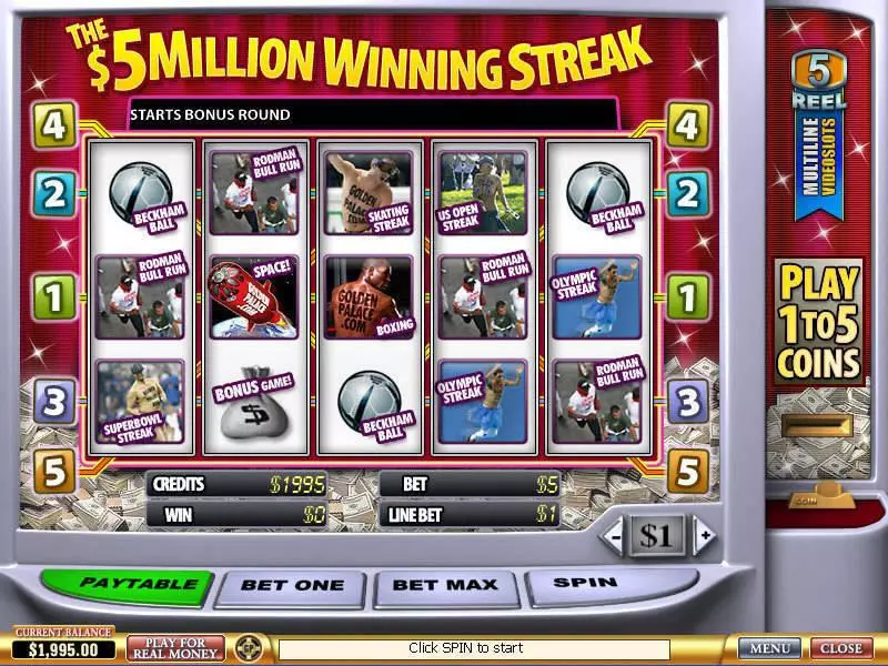 5 Million Winning Streak PlayTech Slots - Main Screen Reels