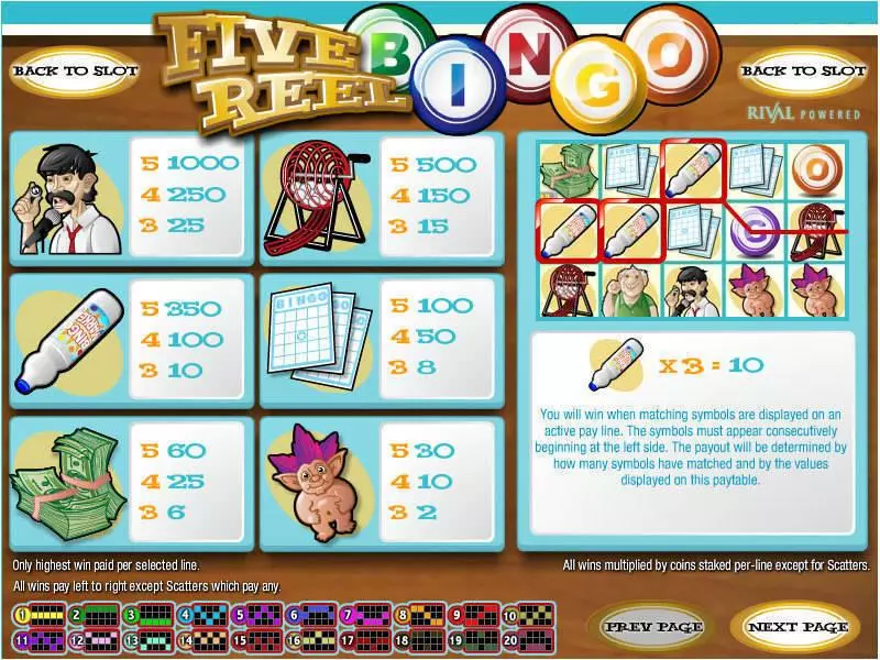 5 Reel Bingo Rival Slots - Info and Rules