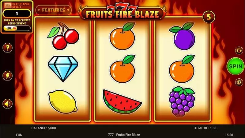777 – Fruits Fire Blaze Spinomenal Slots - Main Screen Reels