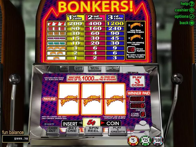 Bonkers RTG Slots - Main Screen Reels