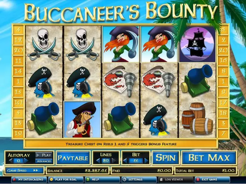 Buccaneer's Bounty 20 Lines CryptoLogic Slots - Main Screen Reels