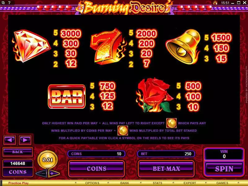 Burning Desire Microgaming Slots - Info and Rules