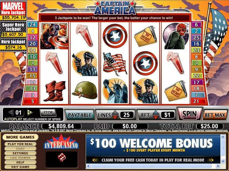 Captain America CryptoLogic Slots - Main Screen Reels