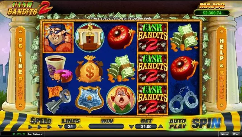 Cash Bandit 2 RTG Slots - Main Screen Reels