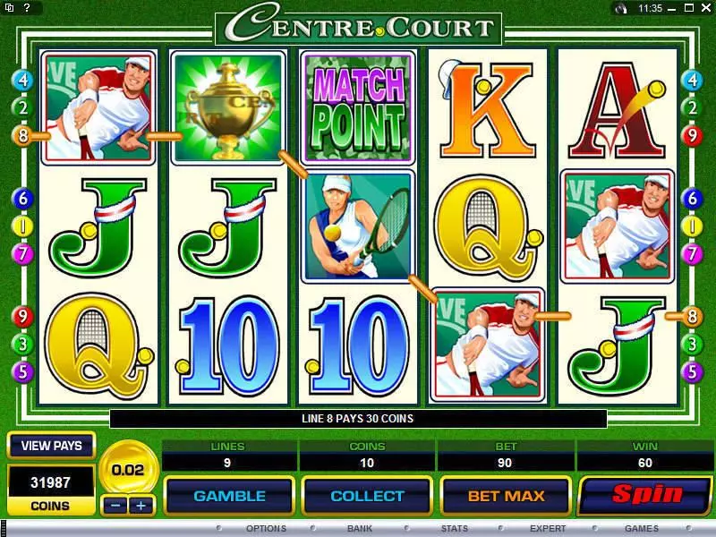 Centre Court Microgaming Slots - Main Screen Reels