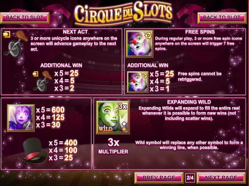 Cirque du Slots Rival Slots - Info and Rules