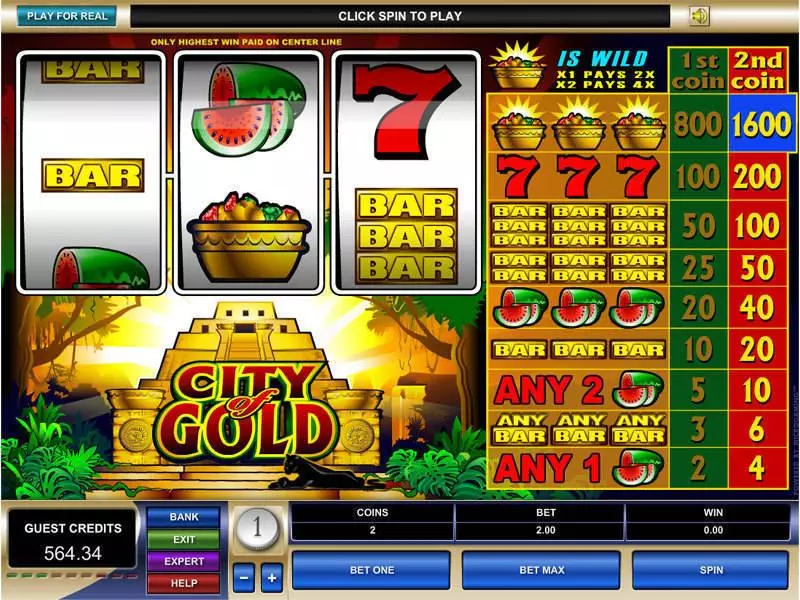 City of Gold Microgaming Slots - Main Screen Reels