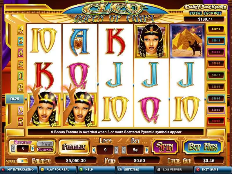 Cleo Queen of Egypt CryptoLogic Slots - Main Screen Reels
