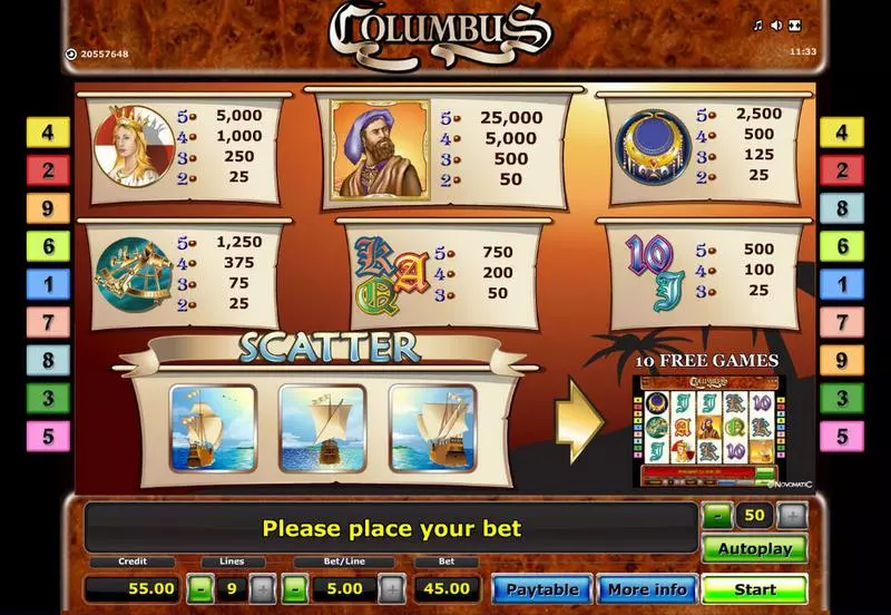 Columbus Novomatic Slots - Info and Rules