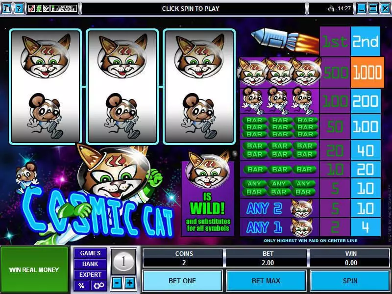 Cosmic Cat Microgaming Slots - Main Screen Reels