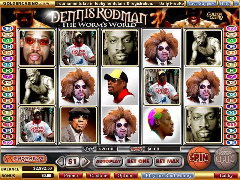Dennis Rodman - The Worm's World Vegas Technology Slots - Main Screen Reels