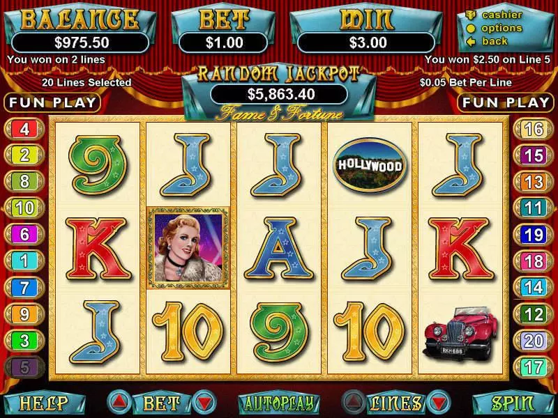 Fame and Fortune RTG Slots - Main Screen Reels