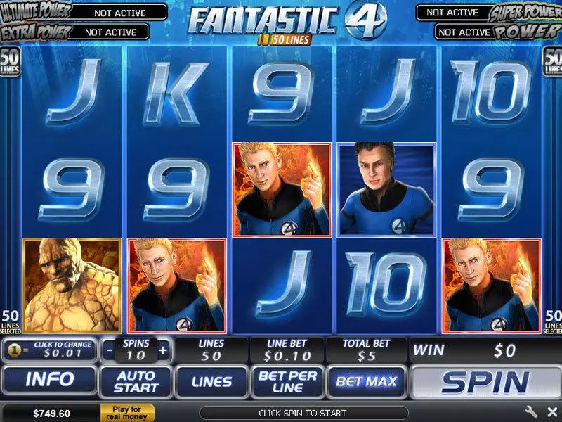 Fantastic Four 50 Line PlayTech Slots - Main Screen Reels