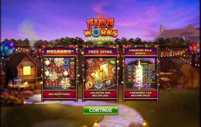 Fireworks Megaways Big Time Gaming Slots - Introduction Screen