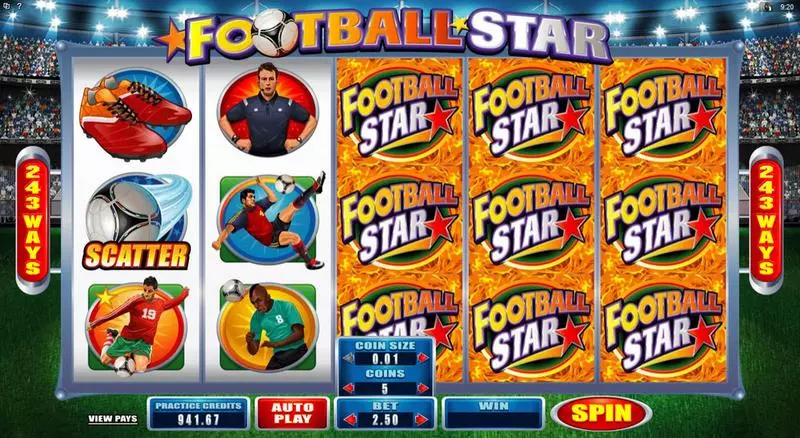 Football Star Microgaming Slots - Main Screen Reels