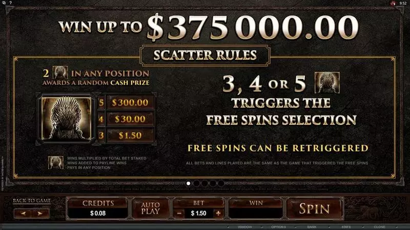 Game of Thrones - 15 Lines Microgaming Slots - Info and Rules