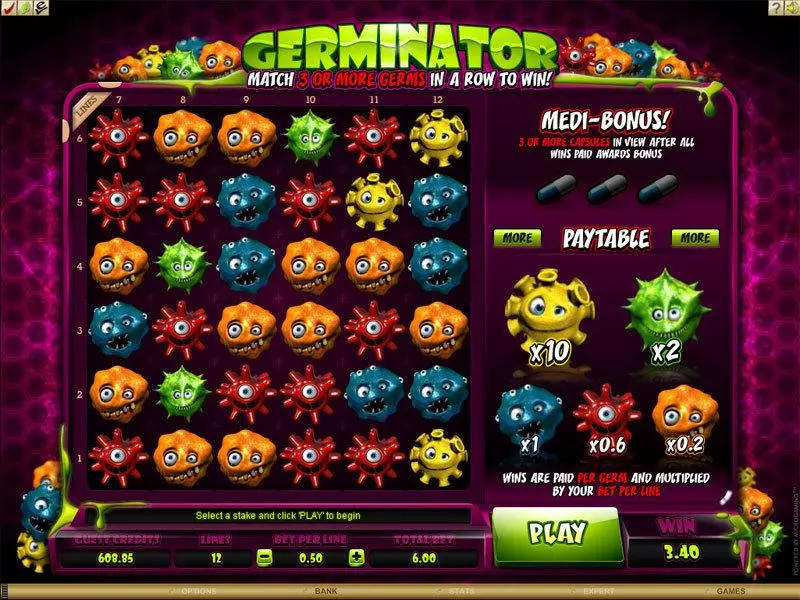 Germinator Microgaming Slots - Introduction Screen