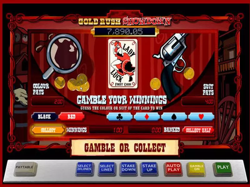 Gold Rush Showdown 888 Slots - Gamble Screen