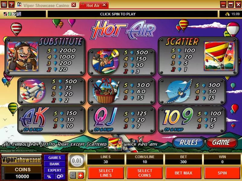Hot Air Microgaming Slots - Info and Rules