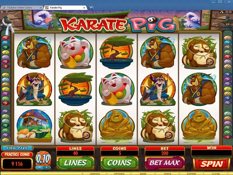 Karate Pig Microgaming Slots - Main Screen Reels