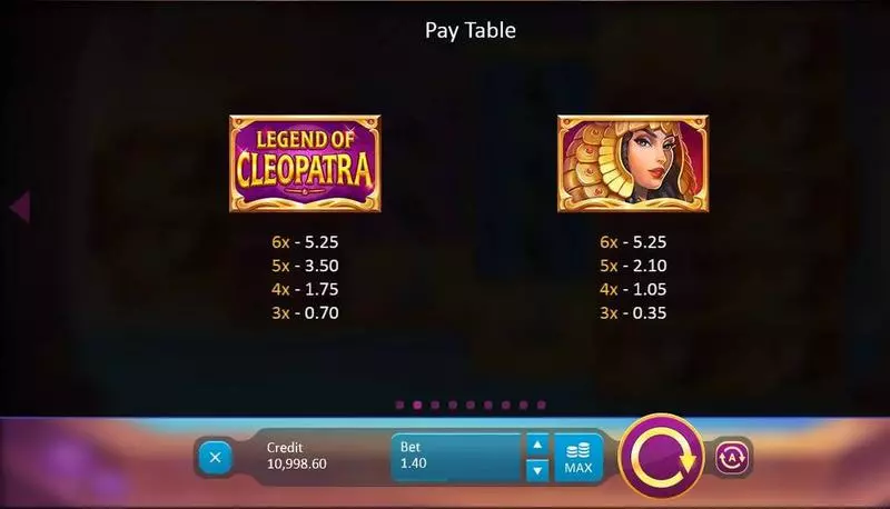 Legend of Cleopatra Playson Slots - Paytable