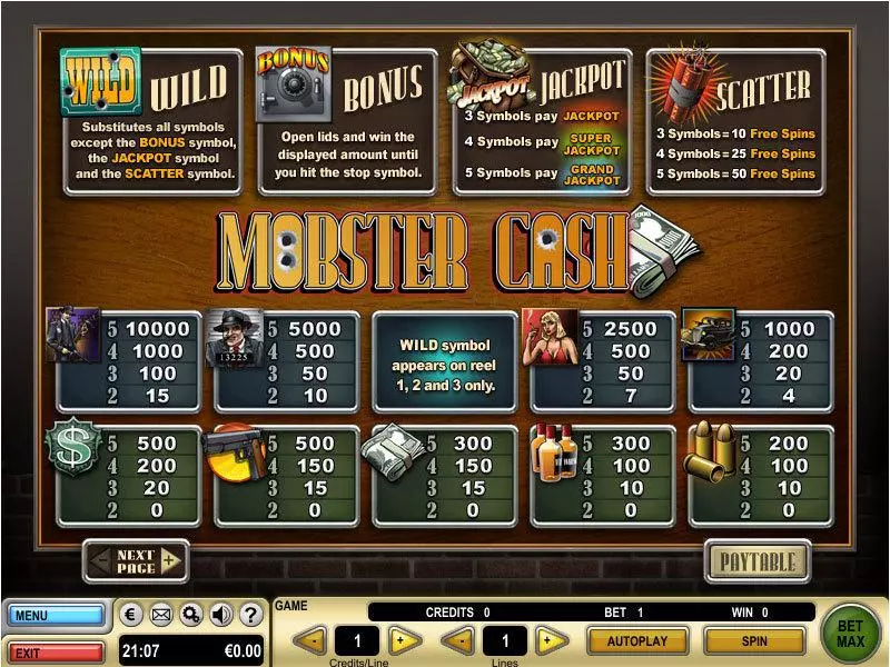 Mobster Cash GTECH Slots - Info and Rules