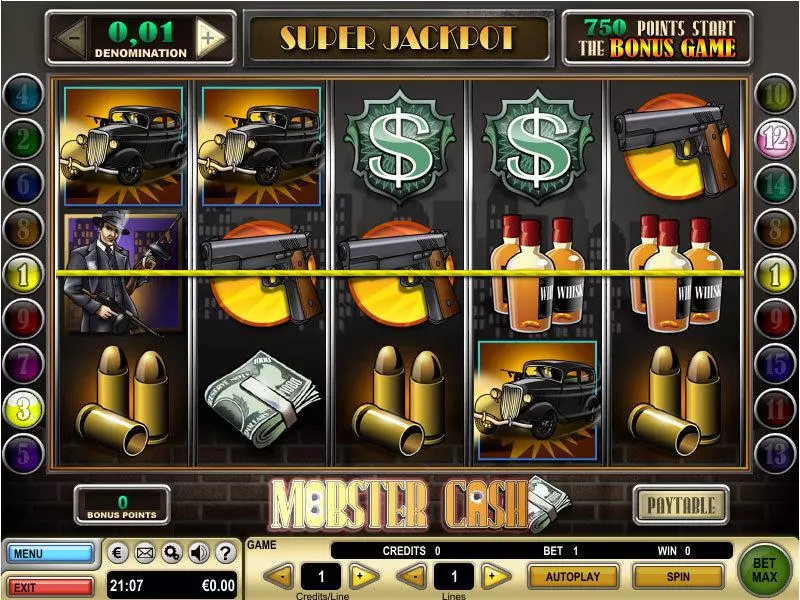 Mobster Cash GTECH Slots - Main Screen Reels