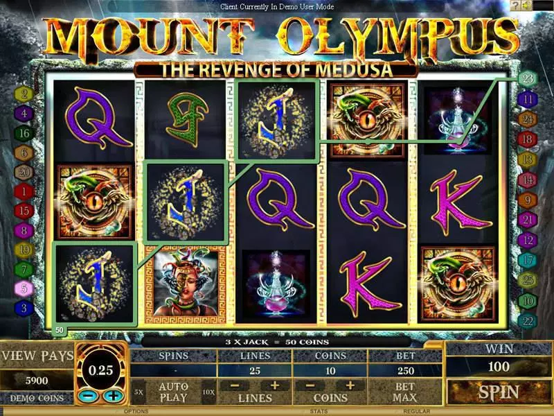 Mount Olympus - Revenge of Medusa Genesis Slots - Main Screen Reels