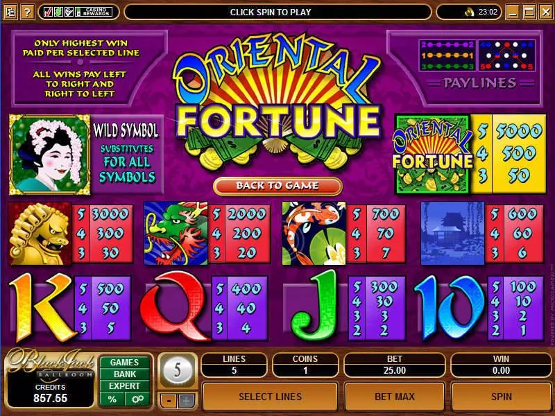 Oriental Fortune Microgaming Slots - Info and Rules