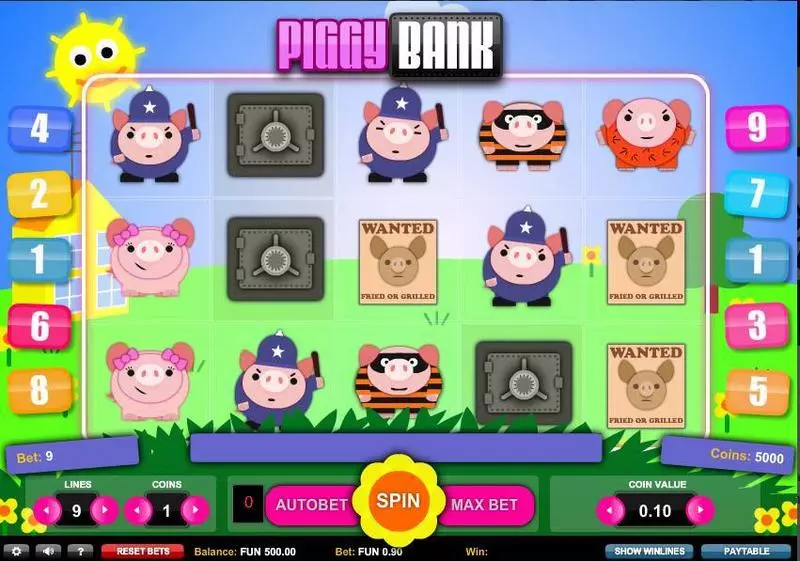 Piggy Bank 1x2 Gaming Slots - Main Screen Reels