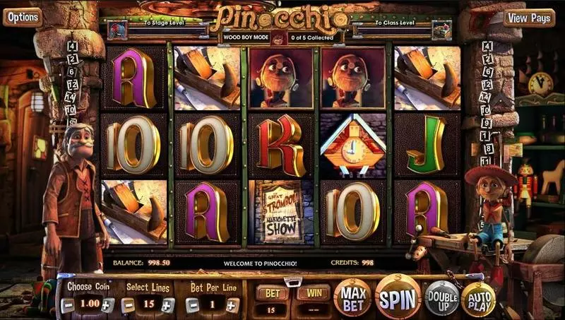 Pinocchio BetSoft Slots - Introduction Screen