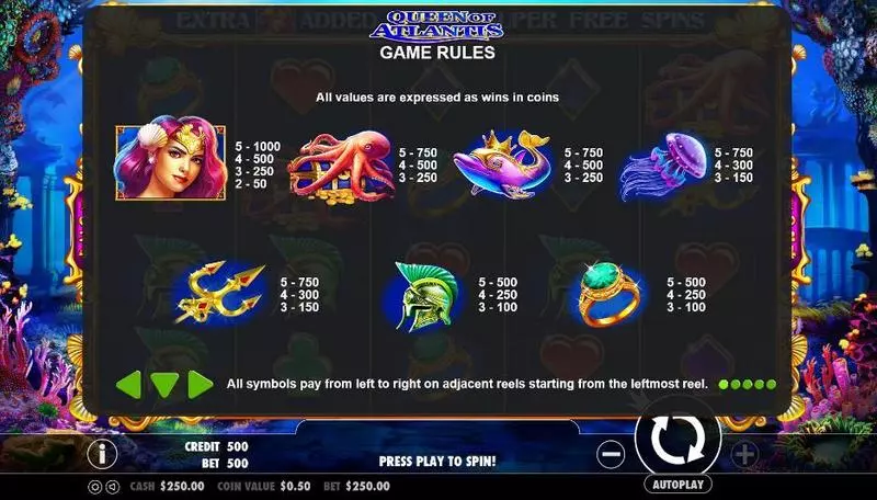 Queen of Atlantis Pragmatic Play Slots - Info and Rules