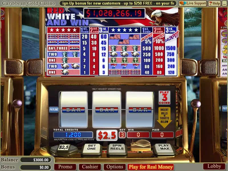 Red White and Win WGS Technology Slots - Main Screen Reels