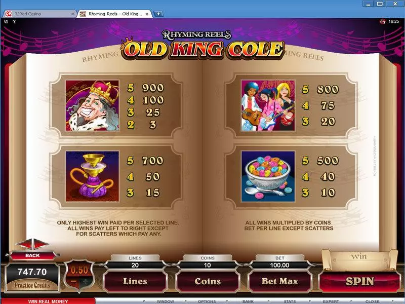 Rhyming Reels - Old King Cole Microgaming Slots - Info and Rules