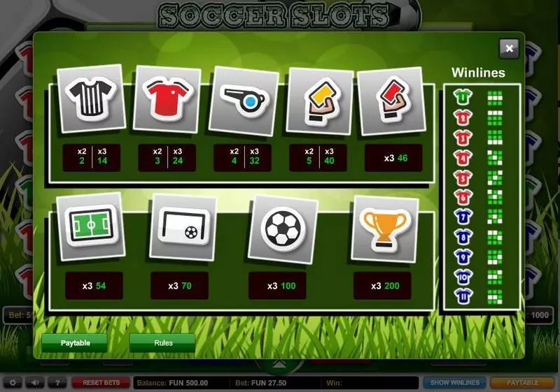 Soccer Slots 1x2 Gaming Slots - Paytable
