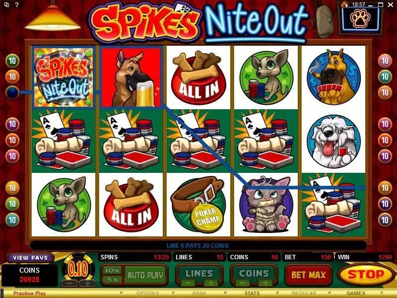 Spike's Nite Out Microgaming Slots - Main Screen Reels