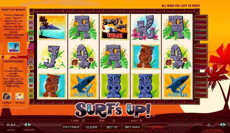 Surf's Up Amaya Slots - Main Screen Reels