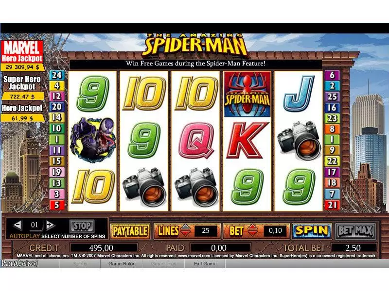 The Amazing Spider-Man bwin.party Slots - Main Screen Reels