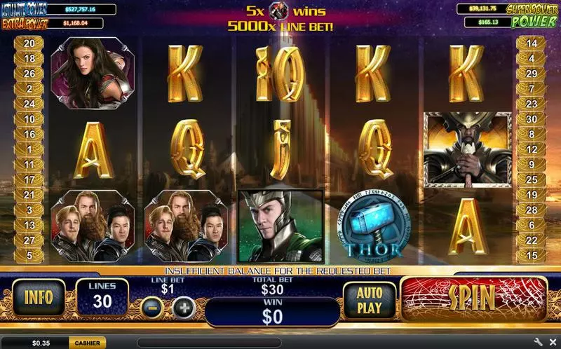 Thor The Mighty Avenger PlayTech Slots - Main Screen Reels