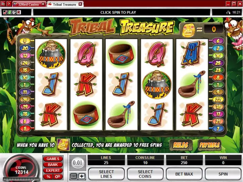 Tribal Treasure Microgaming Slots - Main Screen Reels
