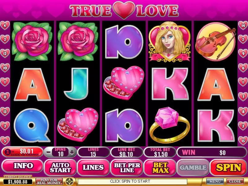 True Love PlayTech Slots - Main Screen Reels