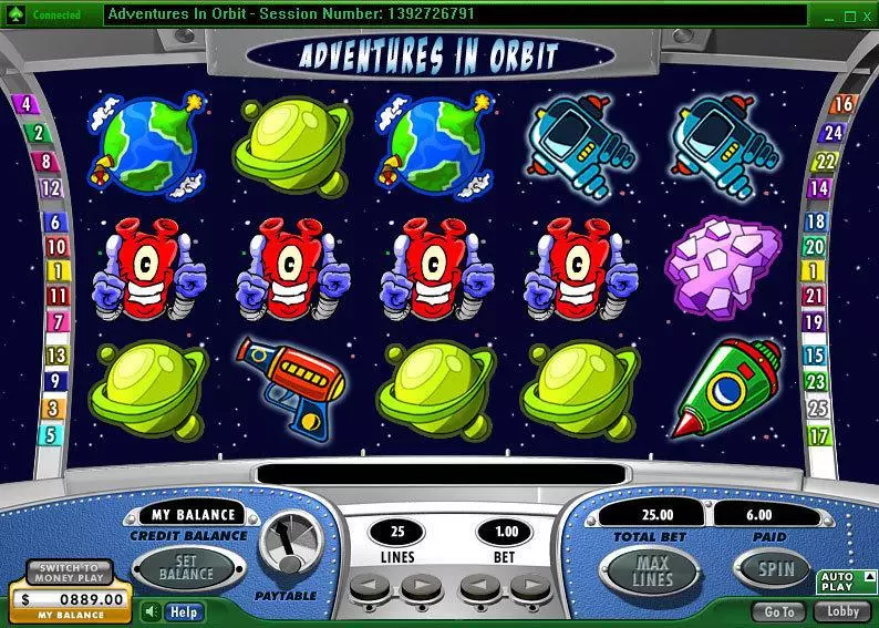 Adventures in Orbit 888 Slots - Main Screen Reels
