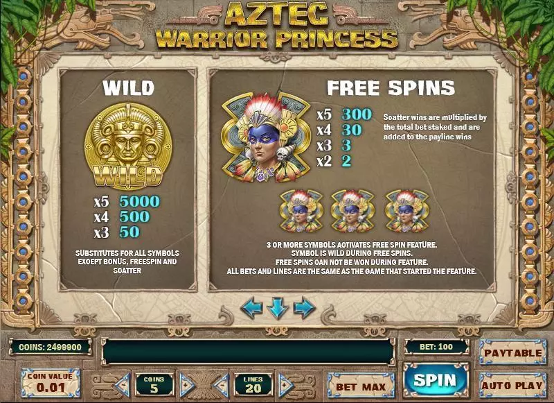 Aztec Warrior Princess Play'n GO Slots - Info and Rules