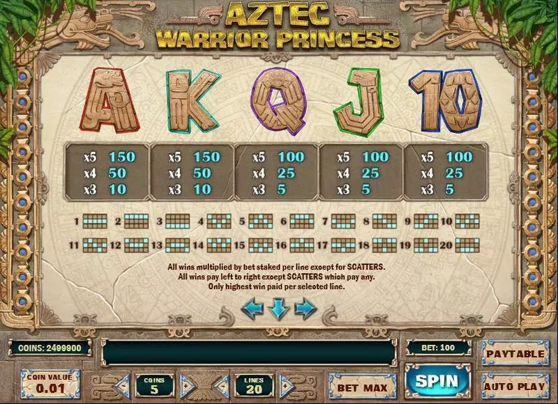 Aztec Warrior Princess Play'n GO Slots - Info and Rules