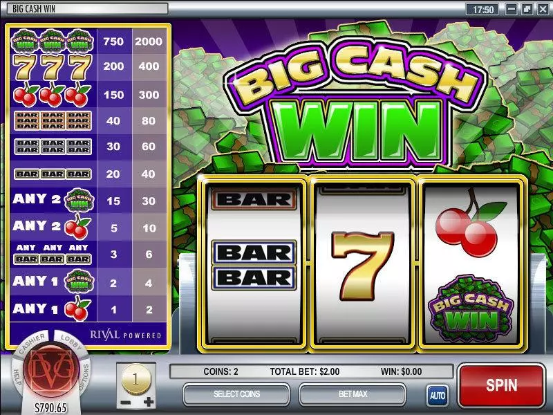 Big Cash Win Rival Slots - Main Screen Reels
