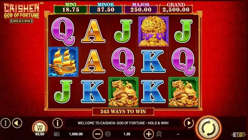 Caishen: God of Fortune – HOLD & WIN BetSoft Slots - Main Screen Reels