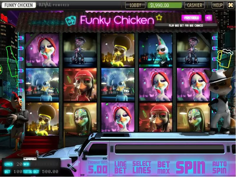 Funky Chicken Sheriff Gaming Slots - Main Screen Reels