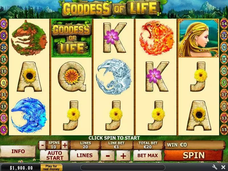 Goddes of Life PlayTech Slots - Main Screen Reels