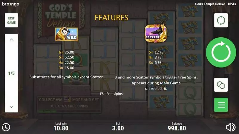 God's Temple Deluxe Booongo Slots - Bonus 1